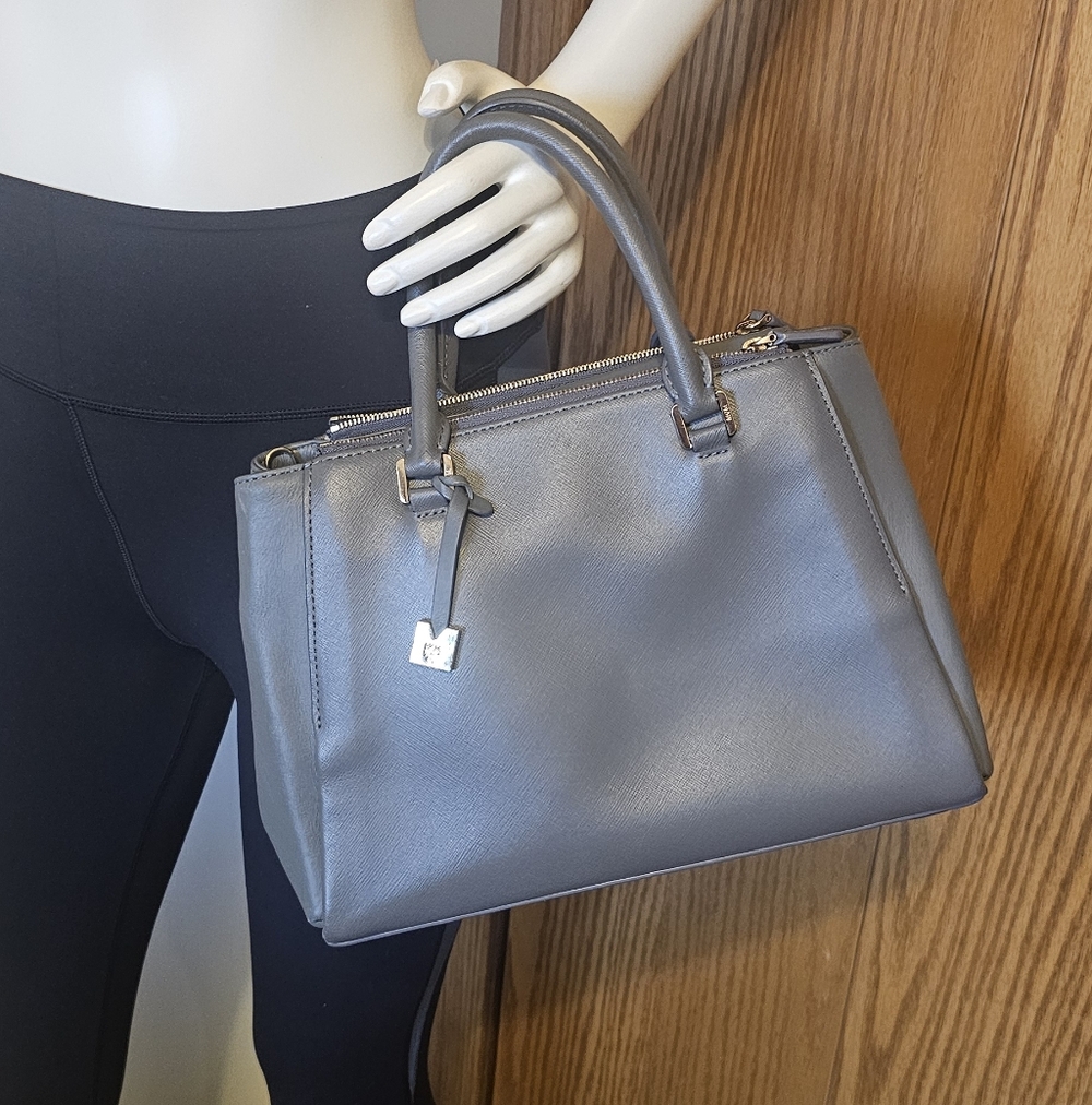 MCM Gray Leather Satchel Bag